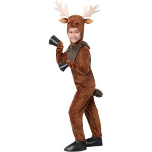 Child Mighty Moose Halloween Costume – Jumpsuit, Headpiece, Cloven Hooves – Moose Theme Dress Up Outfit for Kids