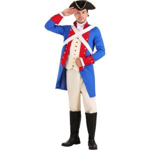 Mens Revolutionary War Costume, American Soldier Outfit with Jacket, Pants, and Hat for Halloween and Dress Up