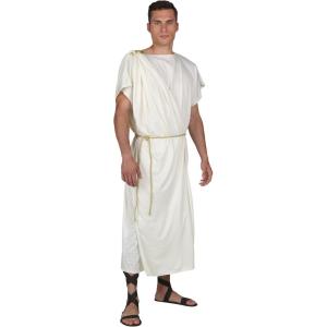 Mens Roman Toga Outfit For Halloween & Cosplay, Greek God Costume With Gold Rope Belt(Roman Toga Costume)