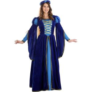 Renaissance Queen Costume for Women – Velvet Dress with Chiffon Veil and Crown