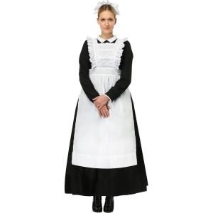 Traditional Maid Costume For Adults | Includes Black Dress With White Collar And Back Zipper, Apron, And Bonnet