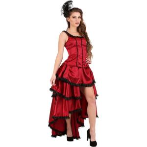 Women’s Sultry Saloon Girl Costume for Halloween – Deluxe Satin & Lace Dress with Feather Headpiece