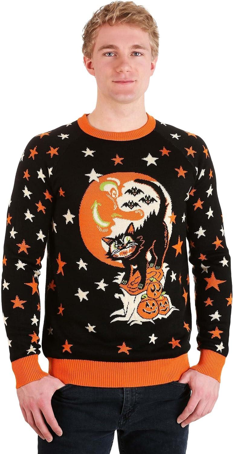 image:imageAdult Vintage Halloween Cat Halloween Sweater Soft Acrylic amp Cotton Blend Knitted GraphicsVintage Halloween Cat Black