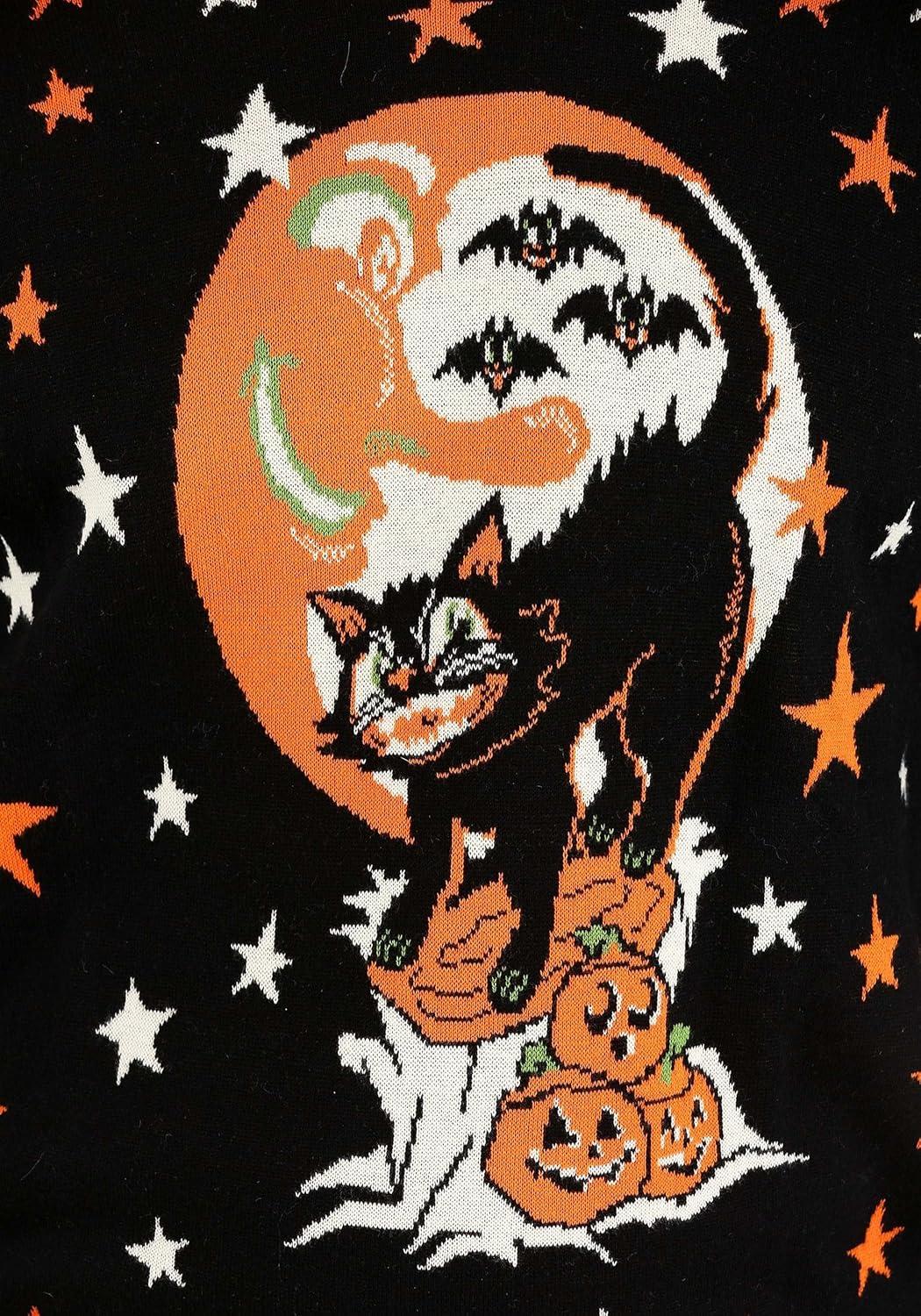 image:imageAdult Vintage Halloween Cat Halloween Sweater Soft Acrylic amp Cotton Blend Knitted GraphicsVintage Halloween Cat Black