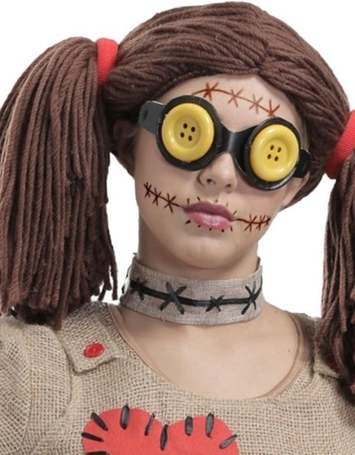 image:imageAdult Burlap Doll Costume Womens Patch and Stitched Details Voodoo Dress with Warn Wig Button Glasses amp ChokerBurlap Doll Costume