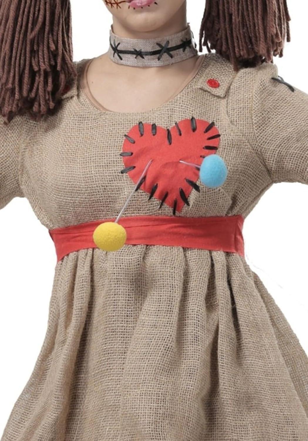 image:imageAdult Burlap Doll Costume Womens Patch and Stitched Details Voodoo Dress with Warn Wig Button Glasses amp ChokerBurlap Doll Costume