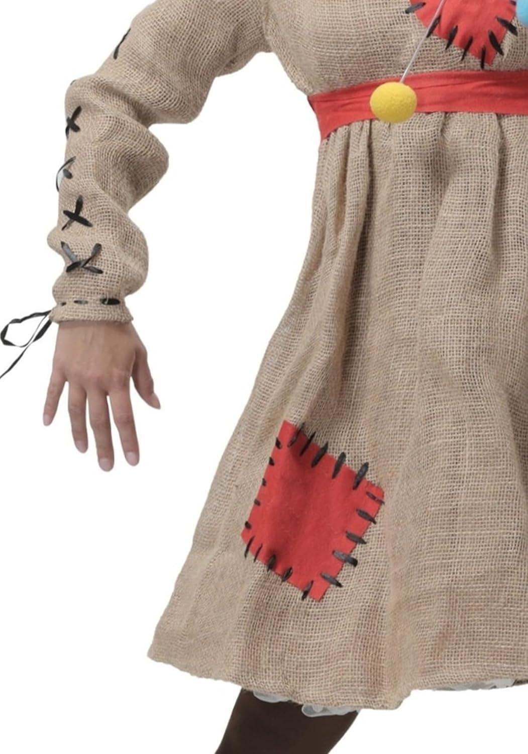 image:imageAdult Burlap Doll Costume Womens Patch and Stitched Details Voodoo Dress with Warn Wig Button Glasses amp ChokerBurlap Doll Costume