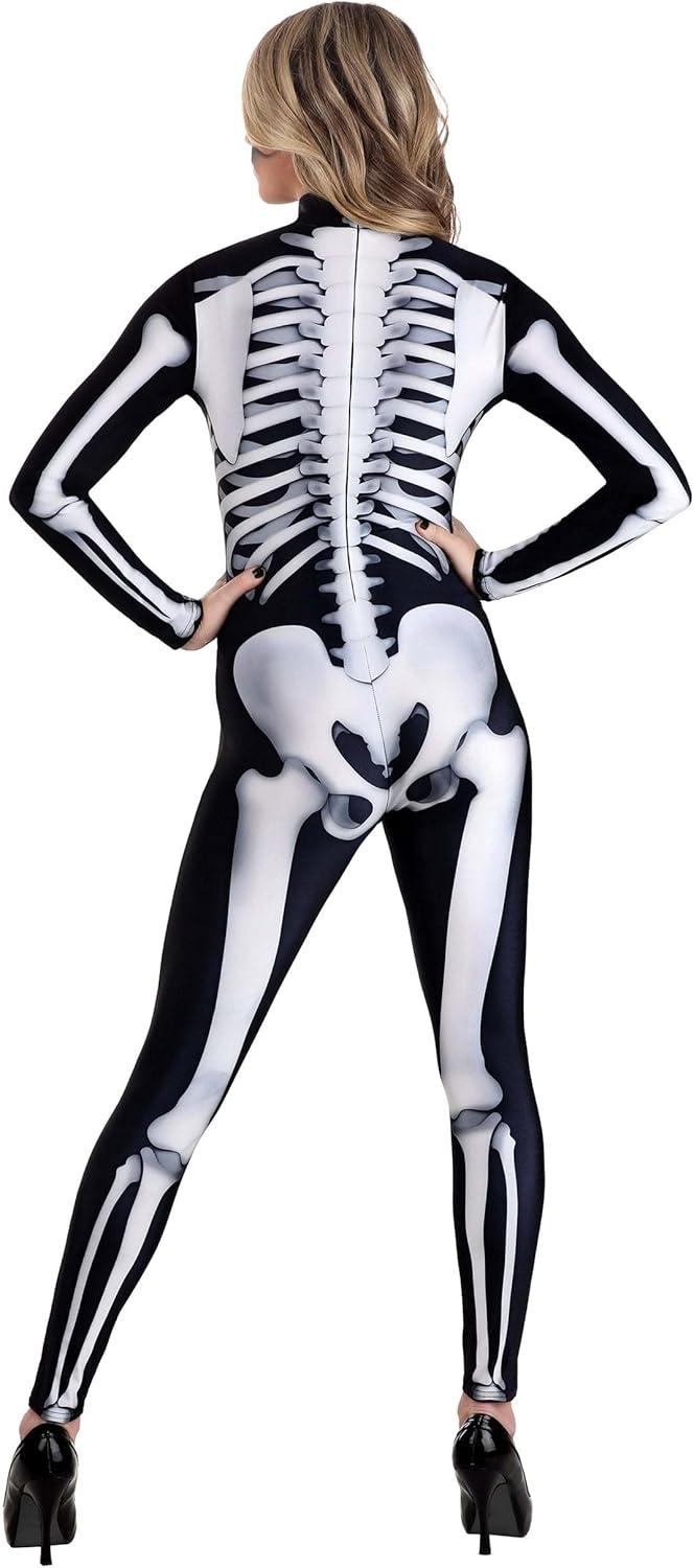 image:imageWomens Skeleton Bodysuit Costume AllOver Print Skeleton Jumpsuit for Halloween DressUp Parties
