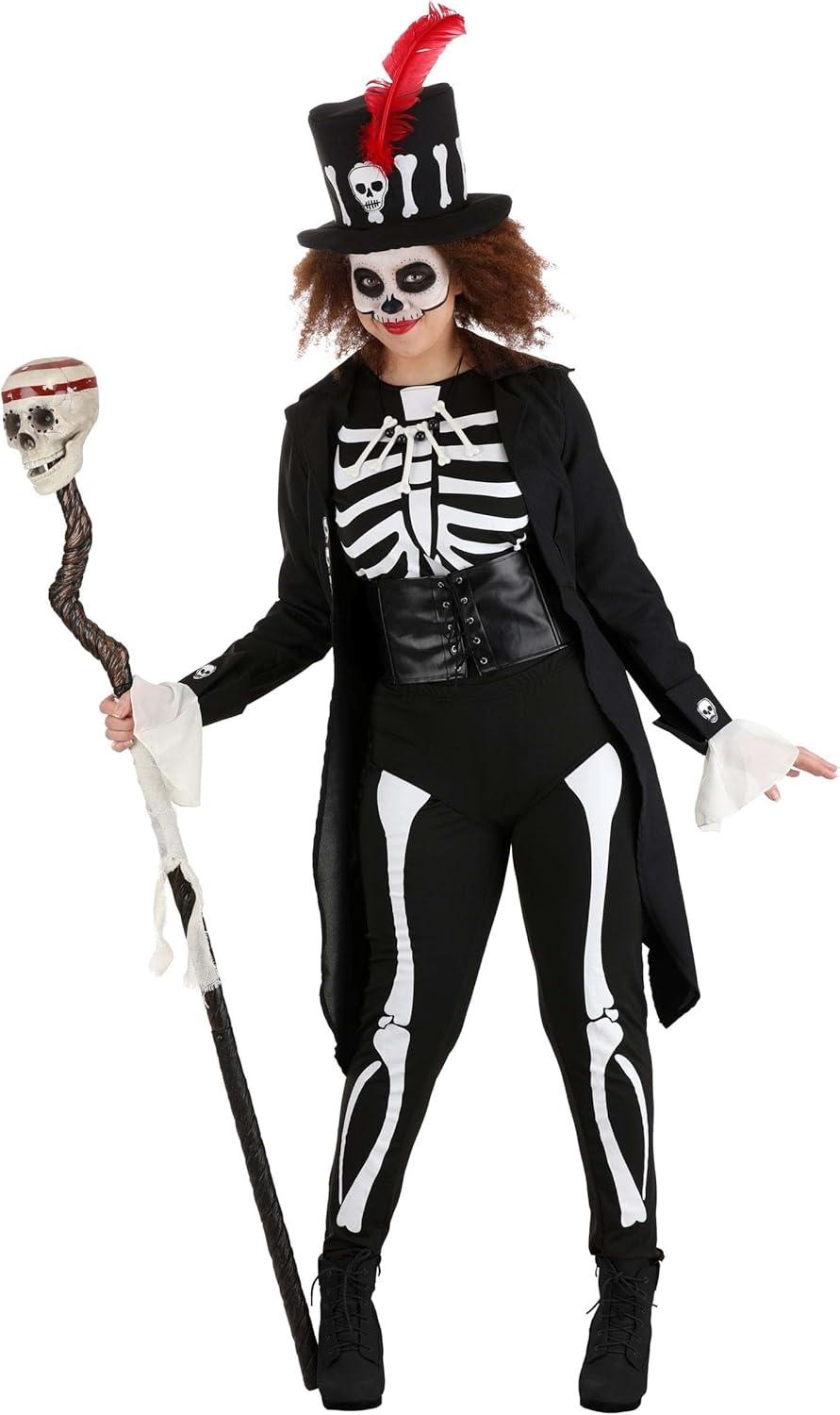 image:imageWomens Voodoo Skeleton Halloween Costume Adult Ancient Witch Doctor Complete Outfit for Themed Parties and CosplayBundle W Staff
