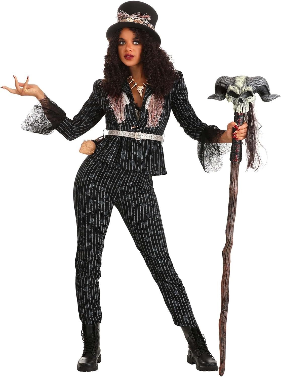 image:imageWomens Voodoo Witch Doctor Priestess Costume Fun Witch Outfit with Jumpsuit Jacket Top Hat