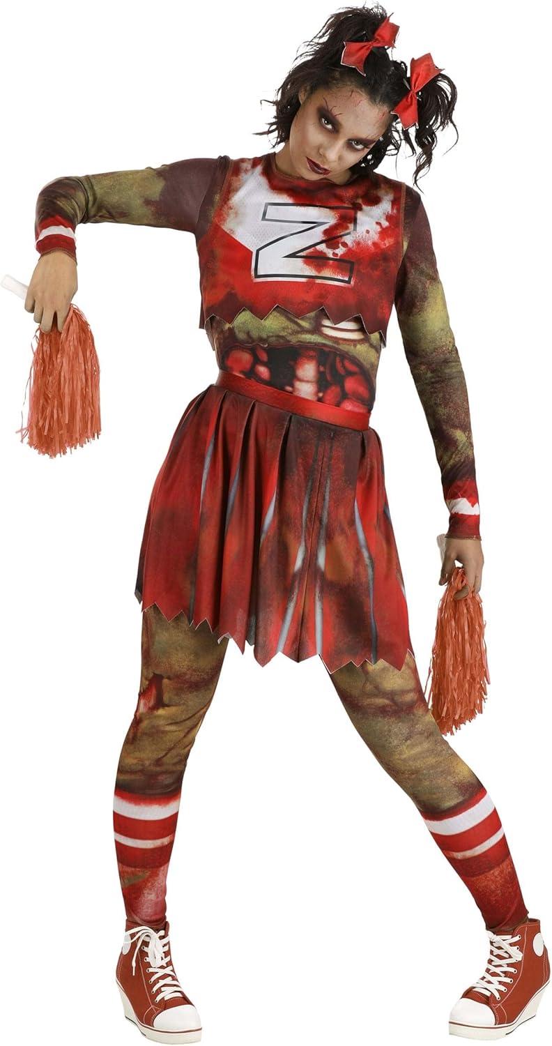 image:imageWomens Zombie Cheerleader Costume Shirt Tank Skirt Leggings amp Hair Bows