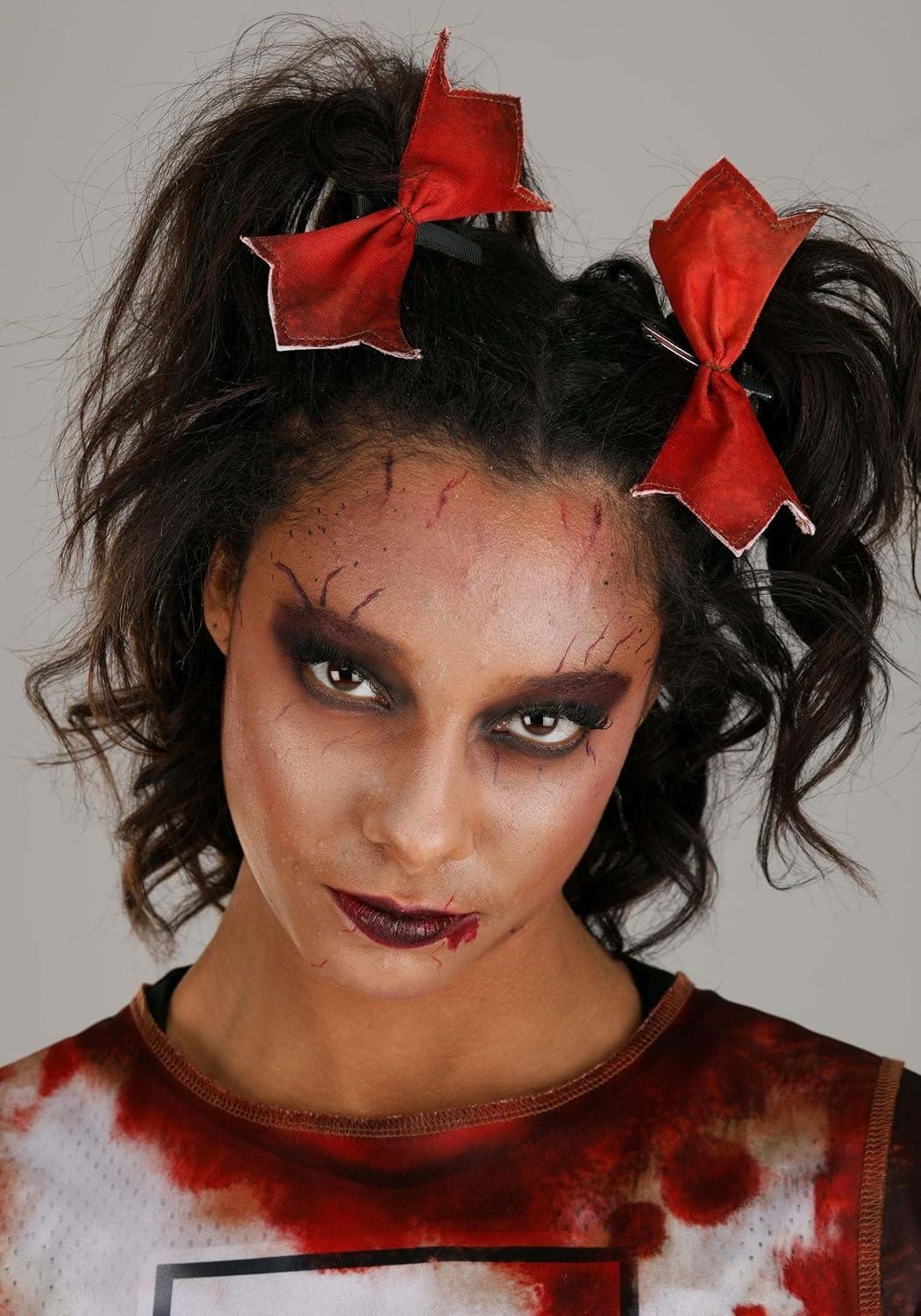 image:imageWomens Zombie Cheerleader Costume Shirt Tank Skirt Leggings amp Hair Bows