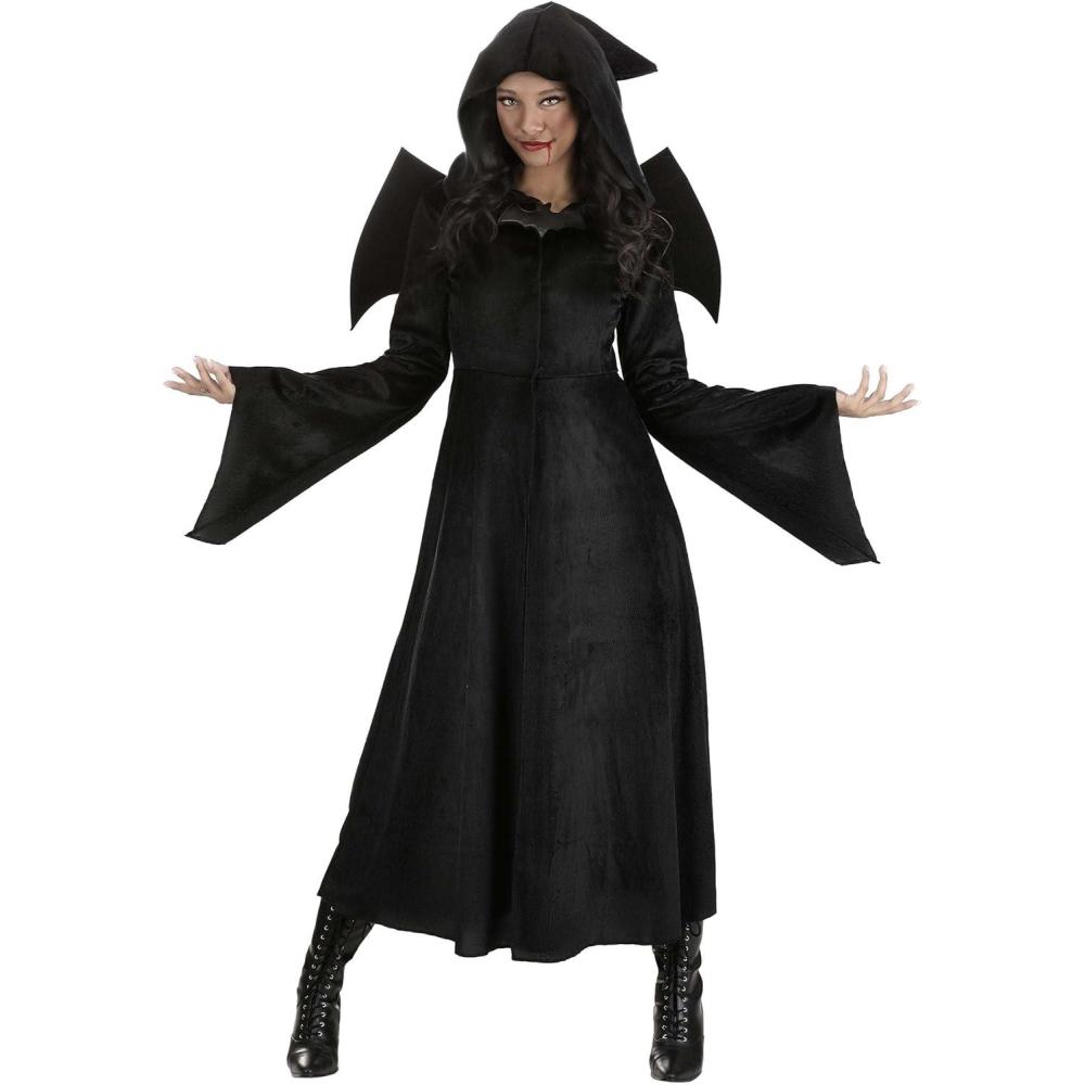image:imageDeluxe Womens Vampire Cloak Costume Set Black Hooded Cloak Wings Bat Brooch Halloween Costume for Adults