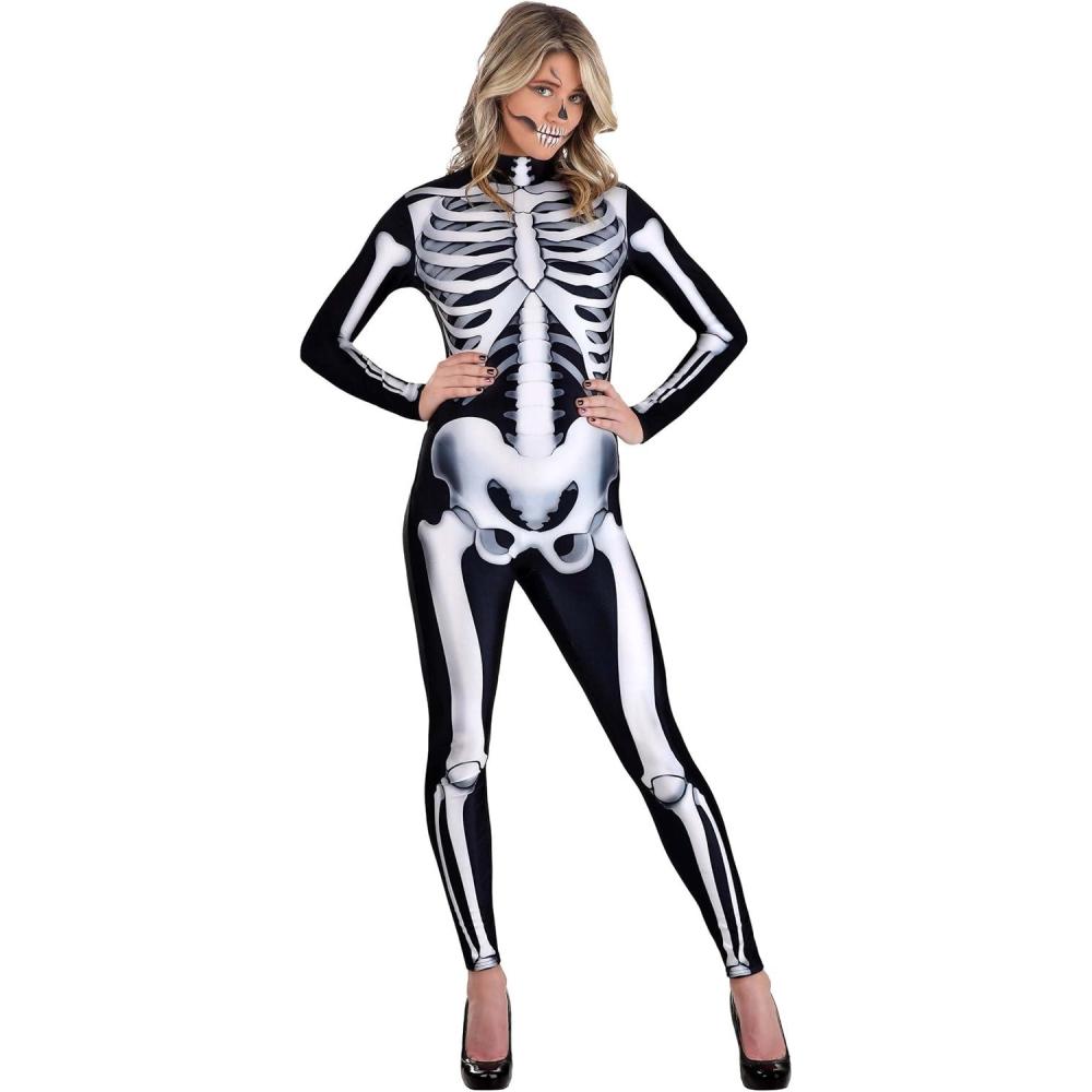 image:imageWomens Skeleton Bodysuit Costume AllOver Print Skeleton Jumpsuit for Halloween DressUp Parties