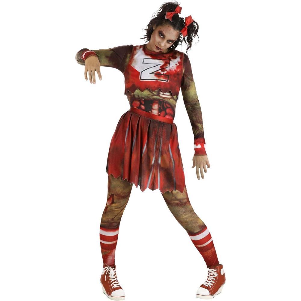 image:imageWomens Zombie Cheerleader Costume Shirt Tank Skirt Leggings amp Hair Bows