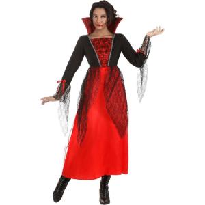Adult Vampire Costume | Medieval Gothic Vampiress Dress with Lace Details and Foam Backed Collar Halloween Gown
