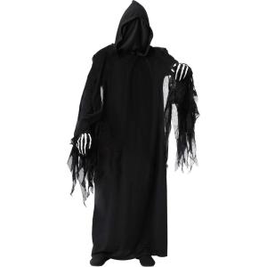Creepy Grim Reaper Costume, Standard Mesh-Reinforced Hooded Robe with Skeleton Hands for Adults