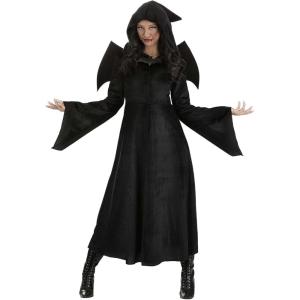 Deluxe Women’s Vampire Cloak Costume Set – Black Hooded Cloak, Wings, Bat Brooch – Halloween Costume for Adults