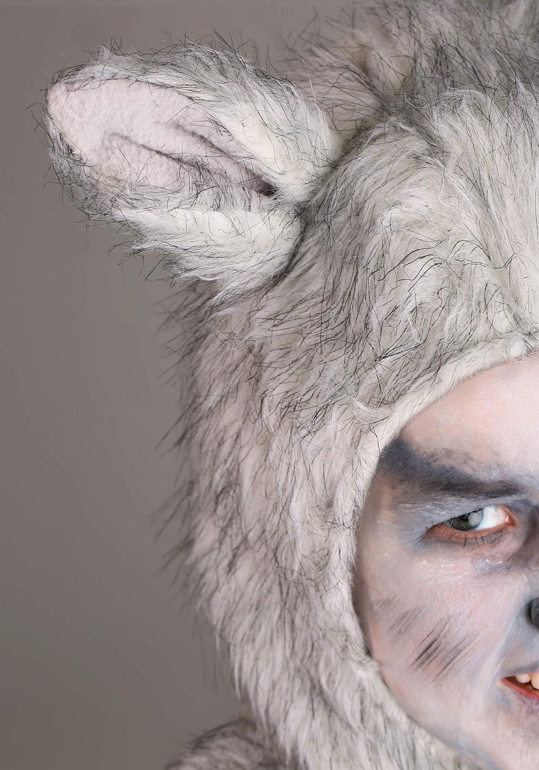 image:imageKids Wolf Costume Child Outfit With Realistic Detailing Furry Wolf Halloween JumpsuitBundle W Makeup Kit