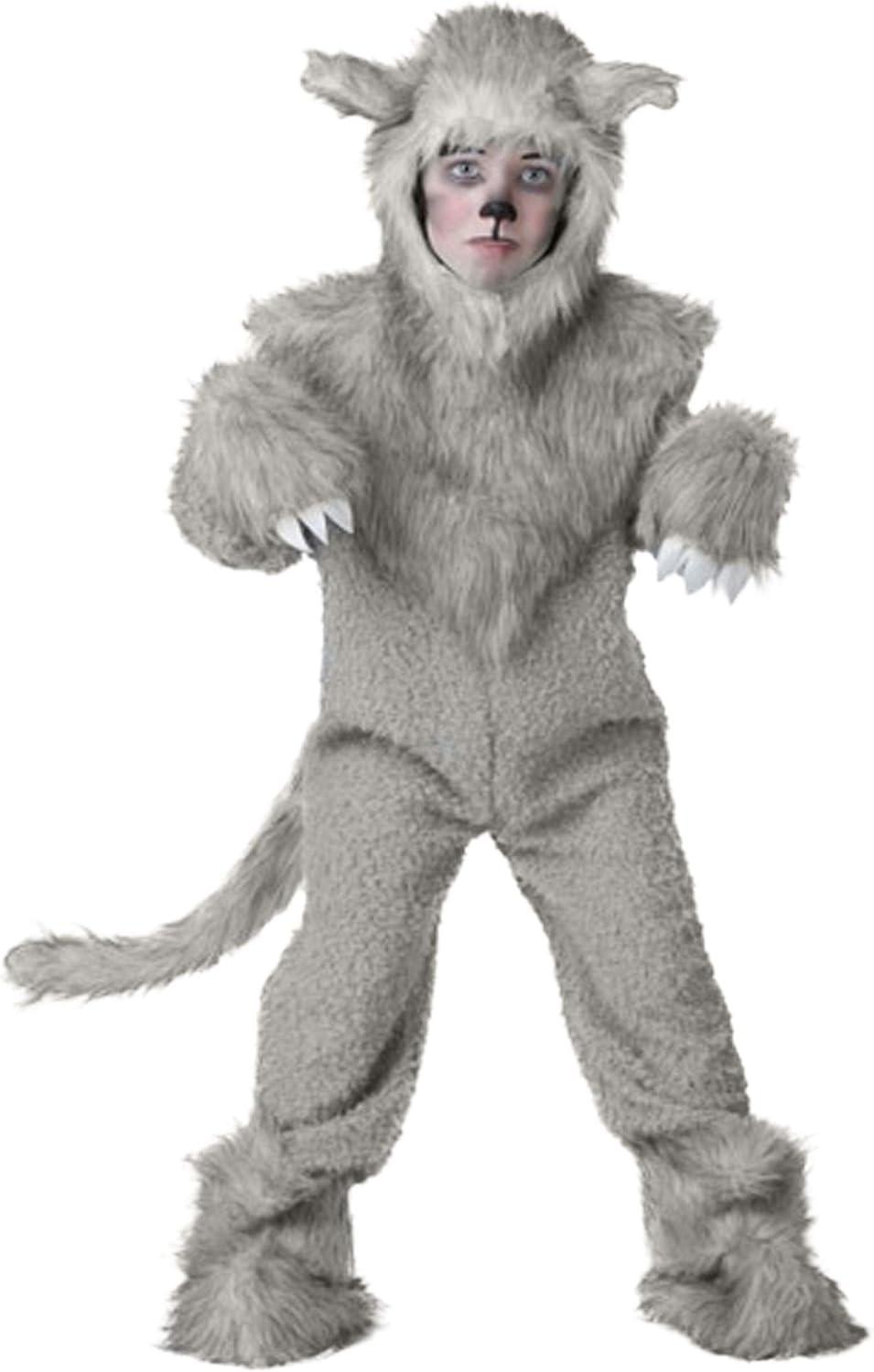 image:imageKids Wolf Costume Child Outfit With Realistic Detailing Furry Wolf Halloween JumpsuitBundle W Makeup Kit