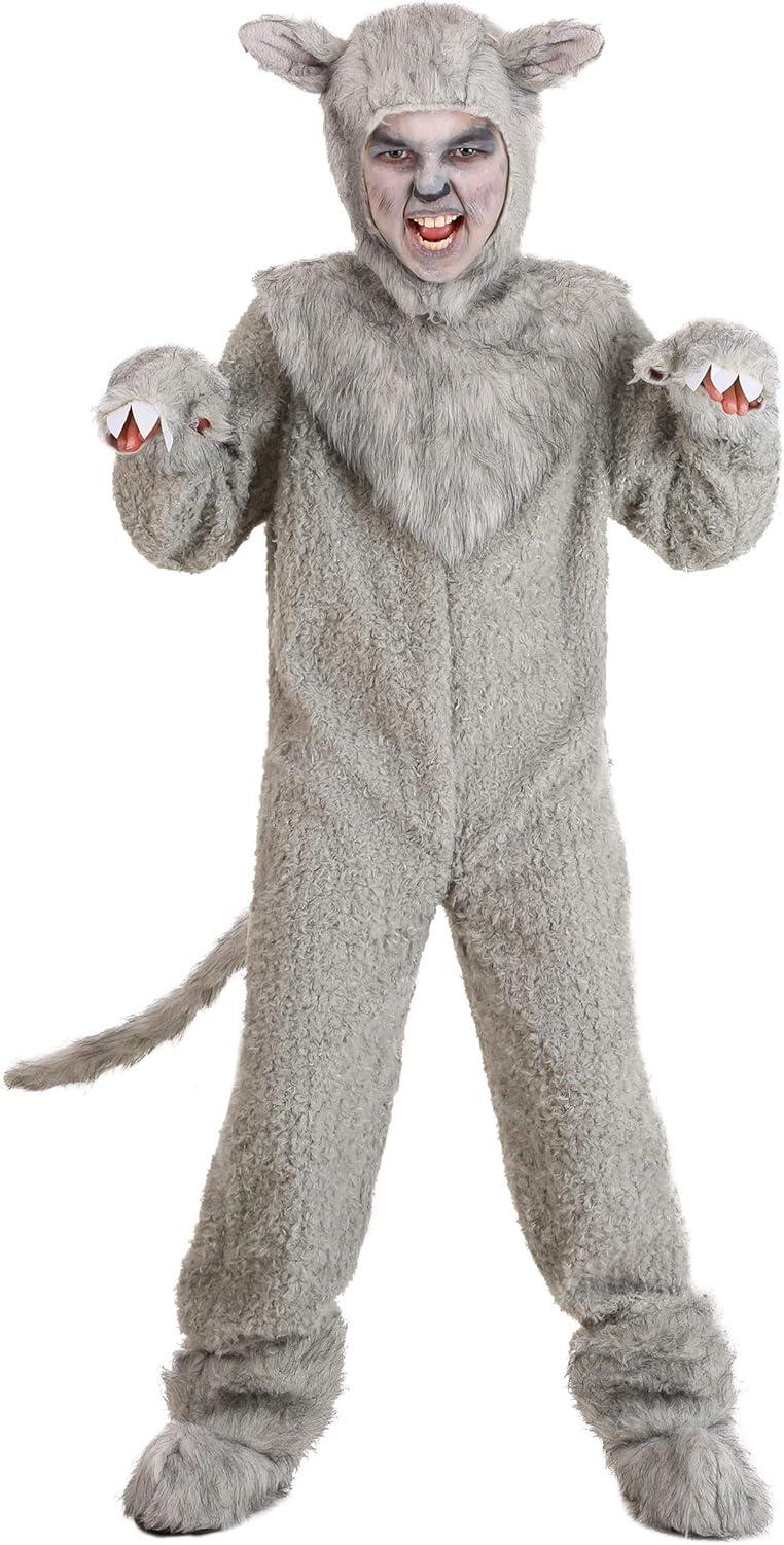 image:imageKids Wolf Costume Child Outfit With Realistic Detailing Furry Wolf Halloween JumpsuitBundle W Makeup Kit