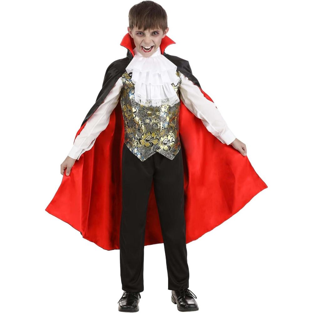 image:imageClassic Kids Vampire Costume Caped Black and Red Bloodsucker Outfit for Halloween