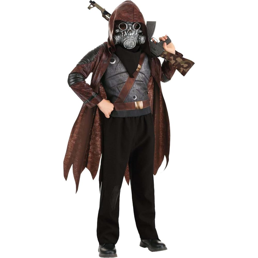 image:imageKids Apocalypse Wasteland Survivor Costume Rugged Ranger Outfit with Hooded Jacket Mask and Scarf