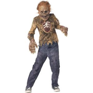 The Stalking Dead Zombie Kids Costume – Shirt with Foam Wound Panels & Plastic Mask, Dirt-Stained Design