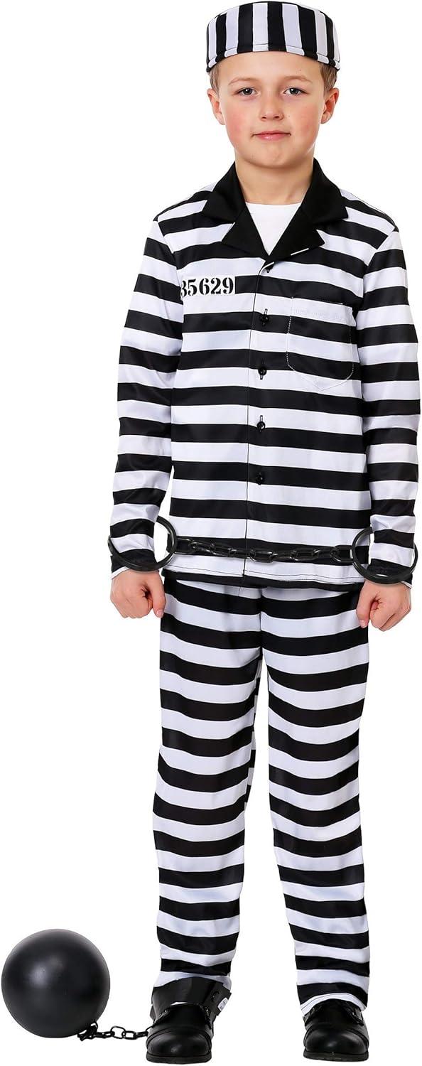 image:imageBoys Jailbird Prisoner Costume Shirt Pants Hat