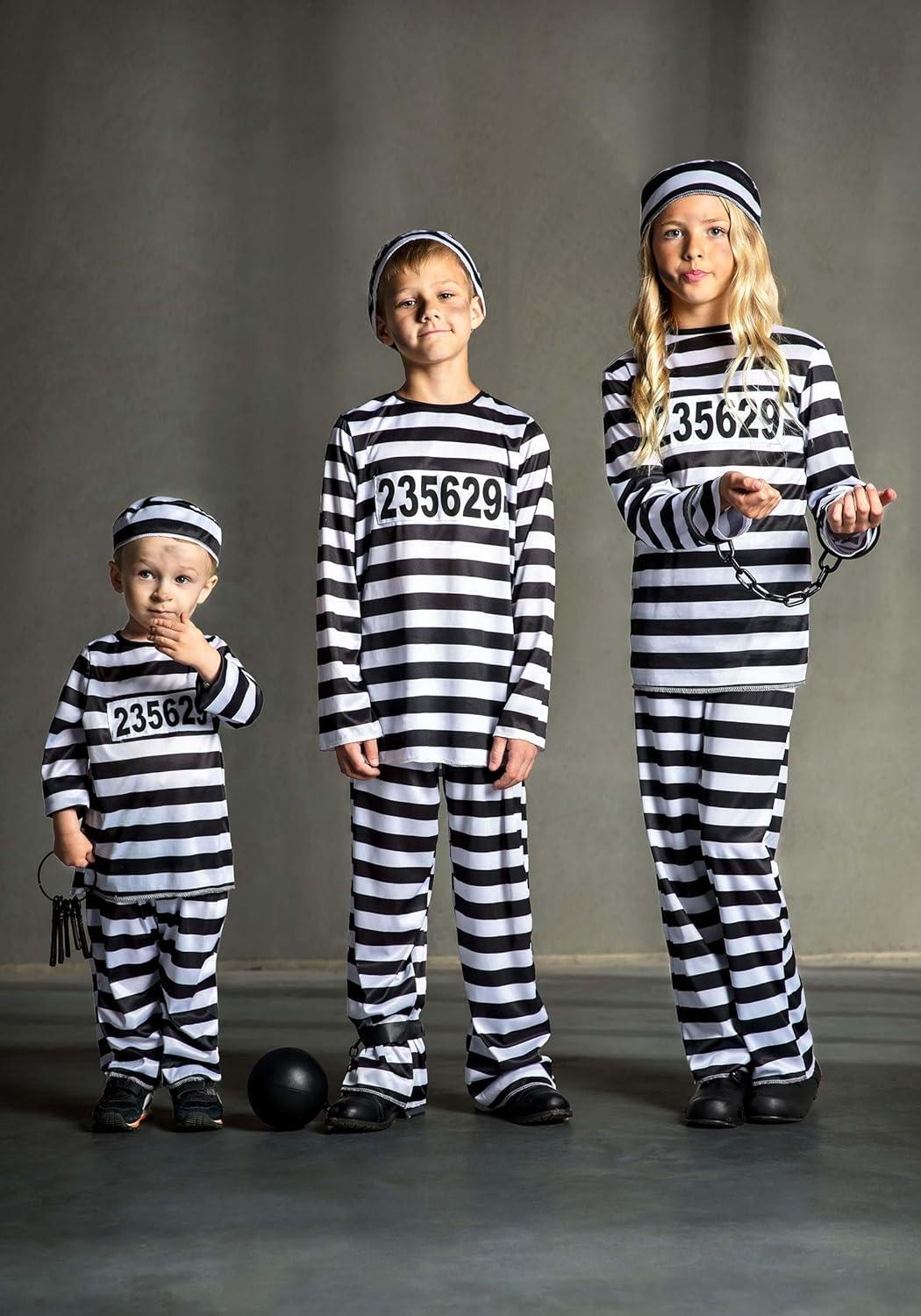 image:imageBoys Prisoner Costume Striped Shirt Pants and Hat with Prison Number