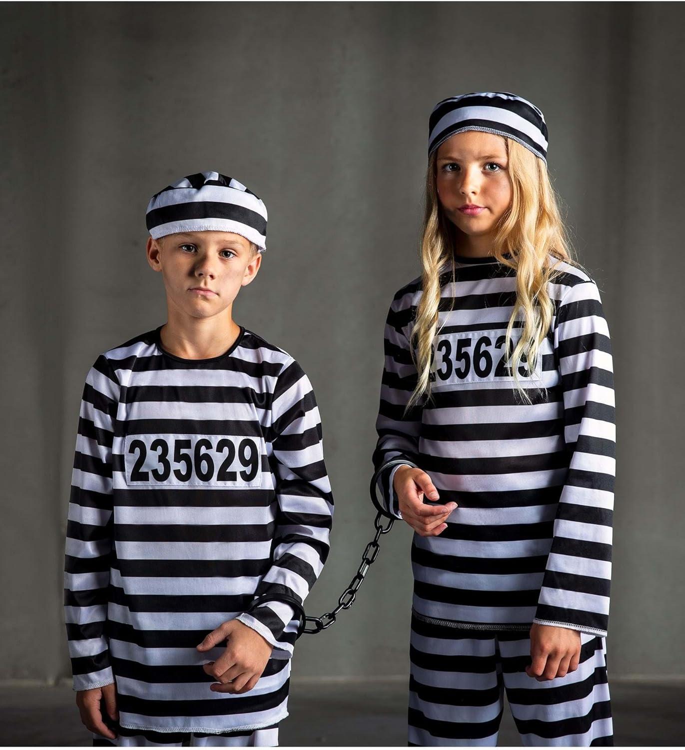image:imageBoys Prisoner Costume Striped Shirt Pants and Hat with Prison Number