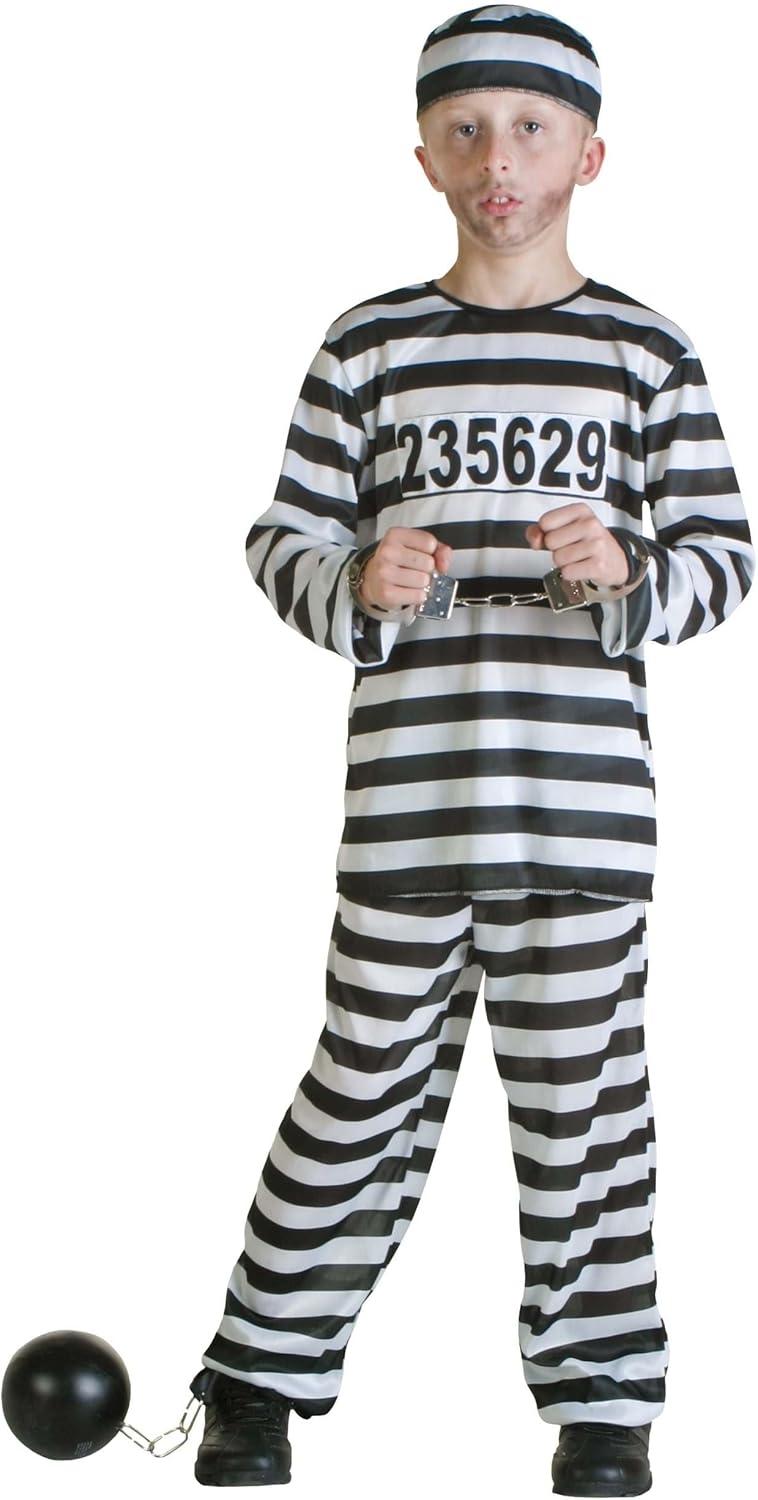 image:imageBoys Prisoner Costume Striped Shirt Pants and Hat with Prison Number