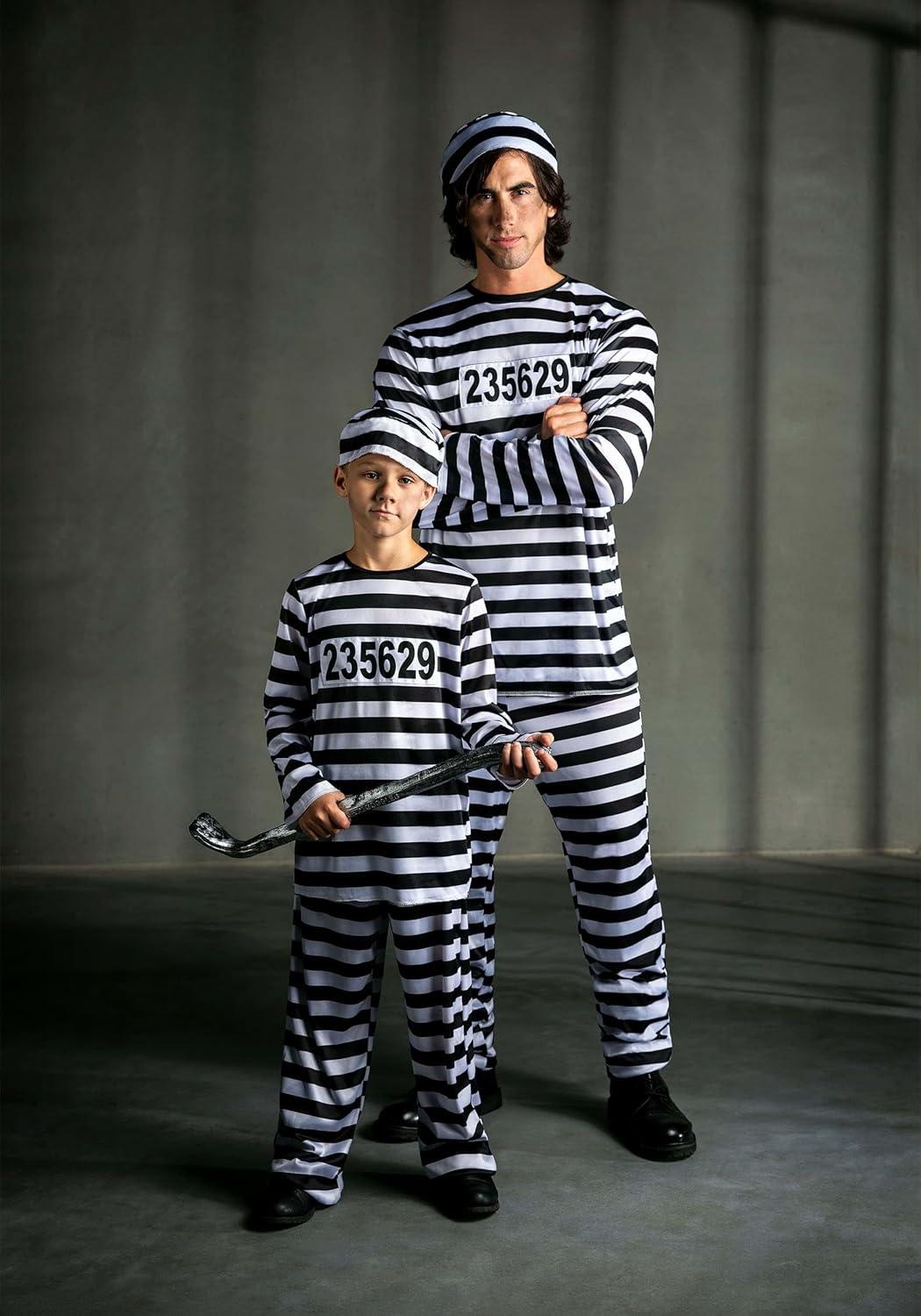 image:imageBoys Prisoner Costume Striped Shirt Pants and Hat with Prison Number