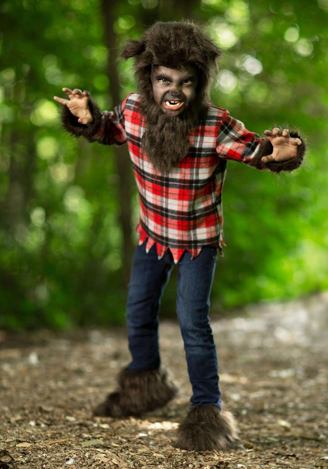 image:imageFierce Werewolf Costume for Kids Includes Plaid Shirt Furry Headpiece amp Shoe Covers Classic Halloween LookCostume