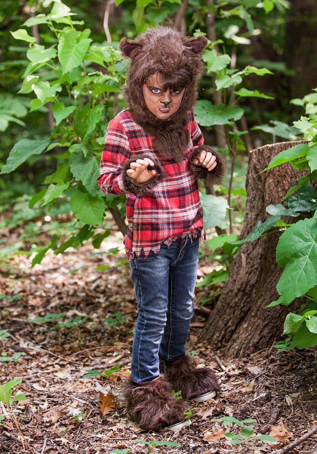 image:imageFierce Werewolf Costume for Kids Includes Plaid Shirt Furry Headpiece amp Shoe Covers Classic Halloween LookCostume