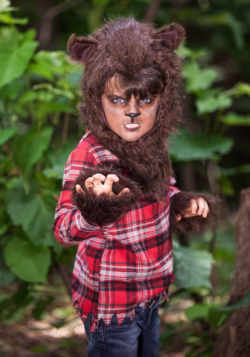 image:imageFierce Werewolf Costume for Kids Includes Plaid Shirt Furry Headpiece amp Shoe Covers Classic Halloween LookCostume