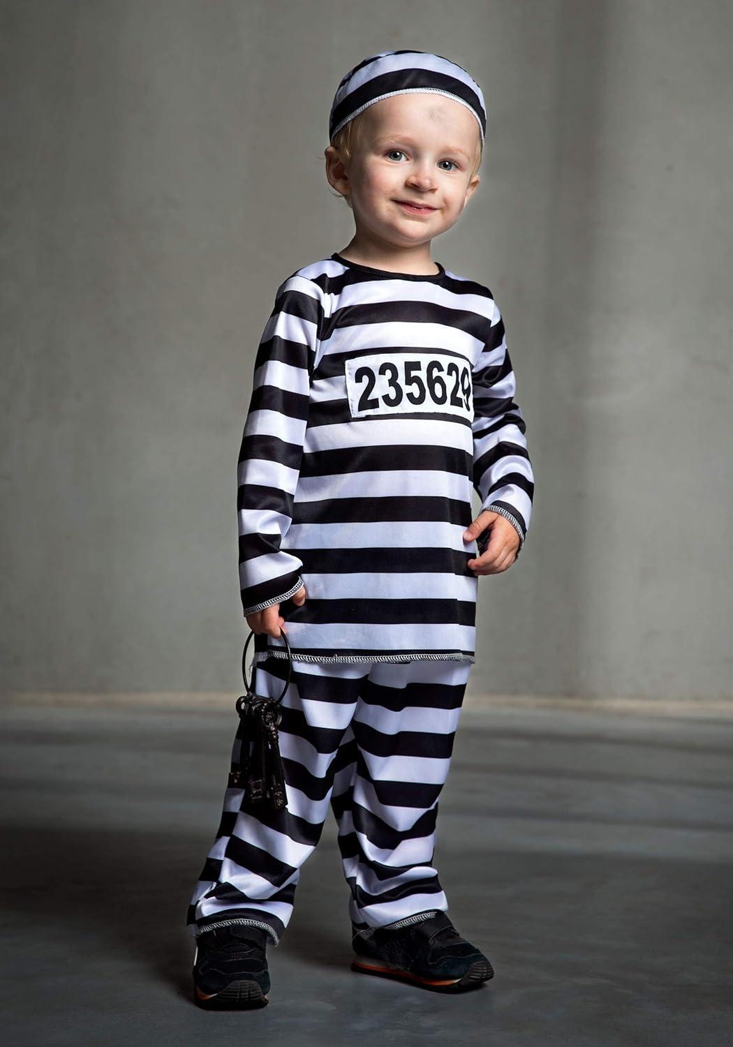 image:imageTitle Toddler Prisoner Costume with Striped Shirt Pants and CapBundle W Ball Chain