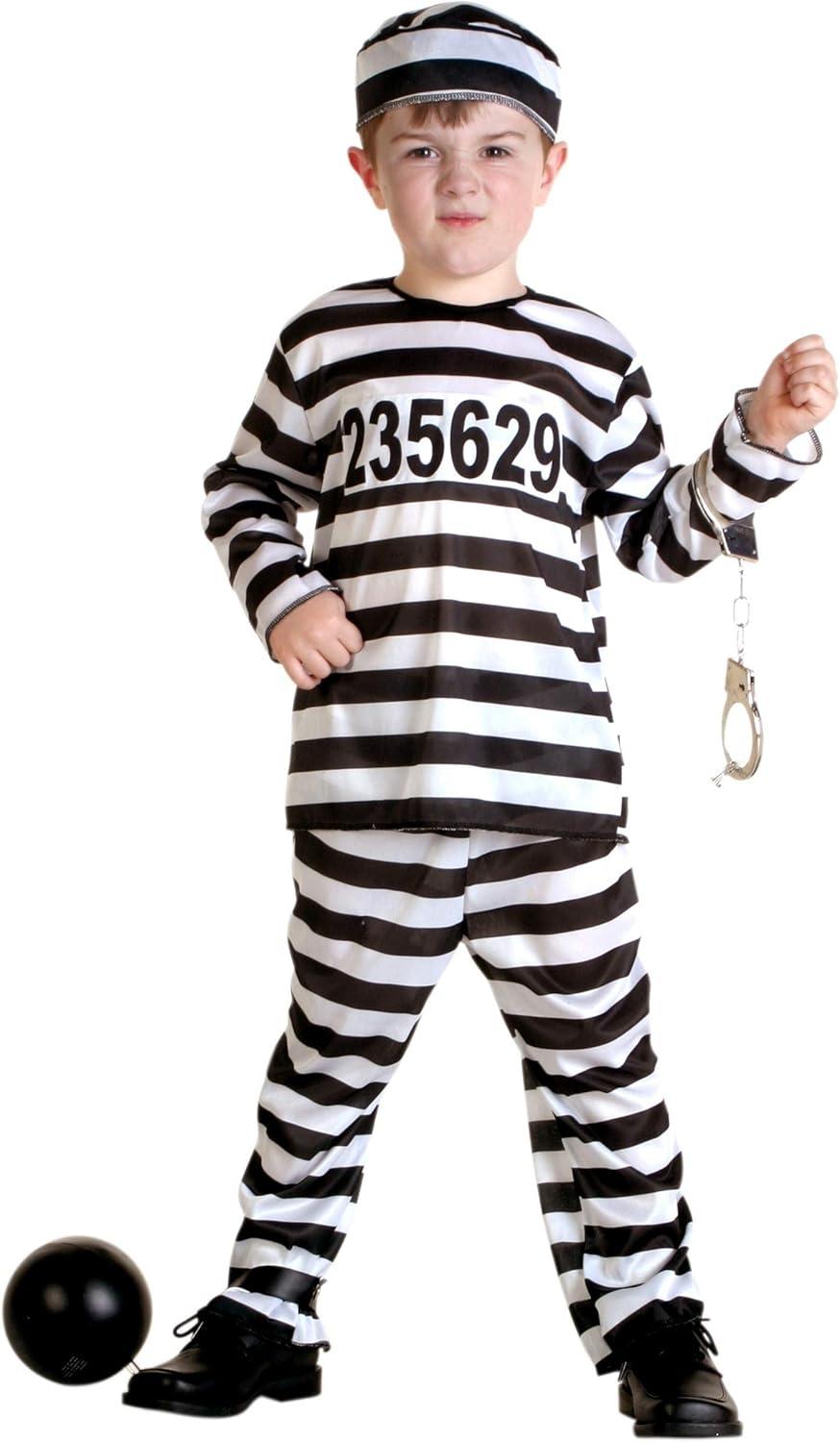 image:imageTitle Toddler Prisoner Costume with Striped Shirt Pants and CapBundle W Ball Chain