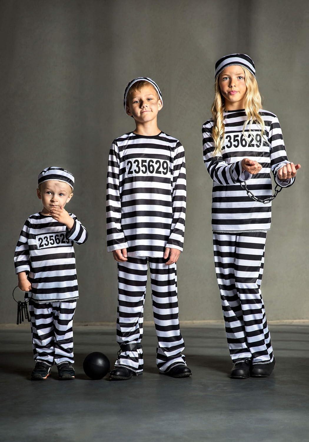 image:imageTitle Toddler Prisoner Costume with Striped Shirt Pants and CapCostume