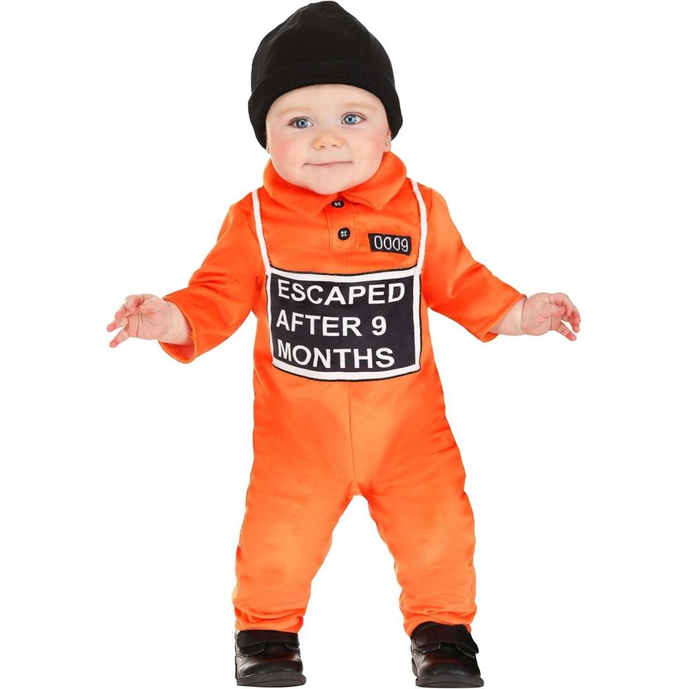 image:imageBaby Nine Months Prisoner Costume Jumpsuit and Hat with Embroidered Details