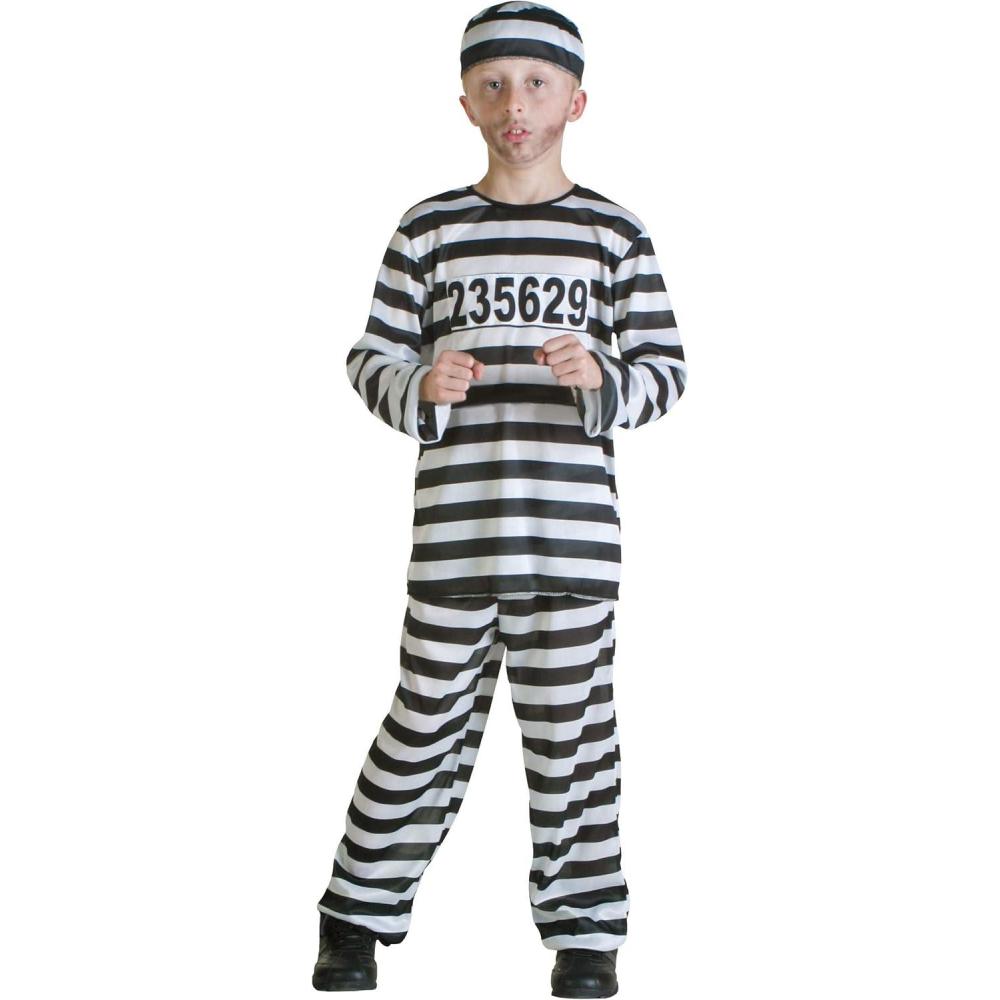image:imageBoys Prisoner Costume Striped Shirt Pants and Hat with Prison Number