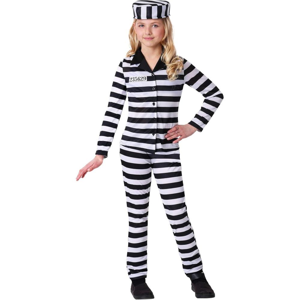 image:imageGirls Incarcerated Cutie Costume Striped ButtonDown Shirt Pants and Matching Hat