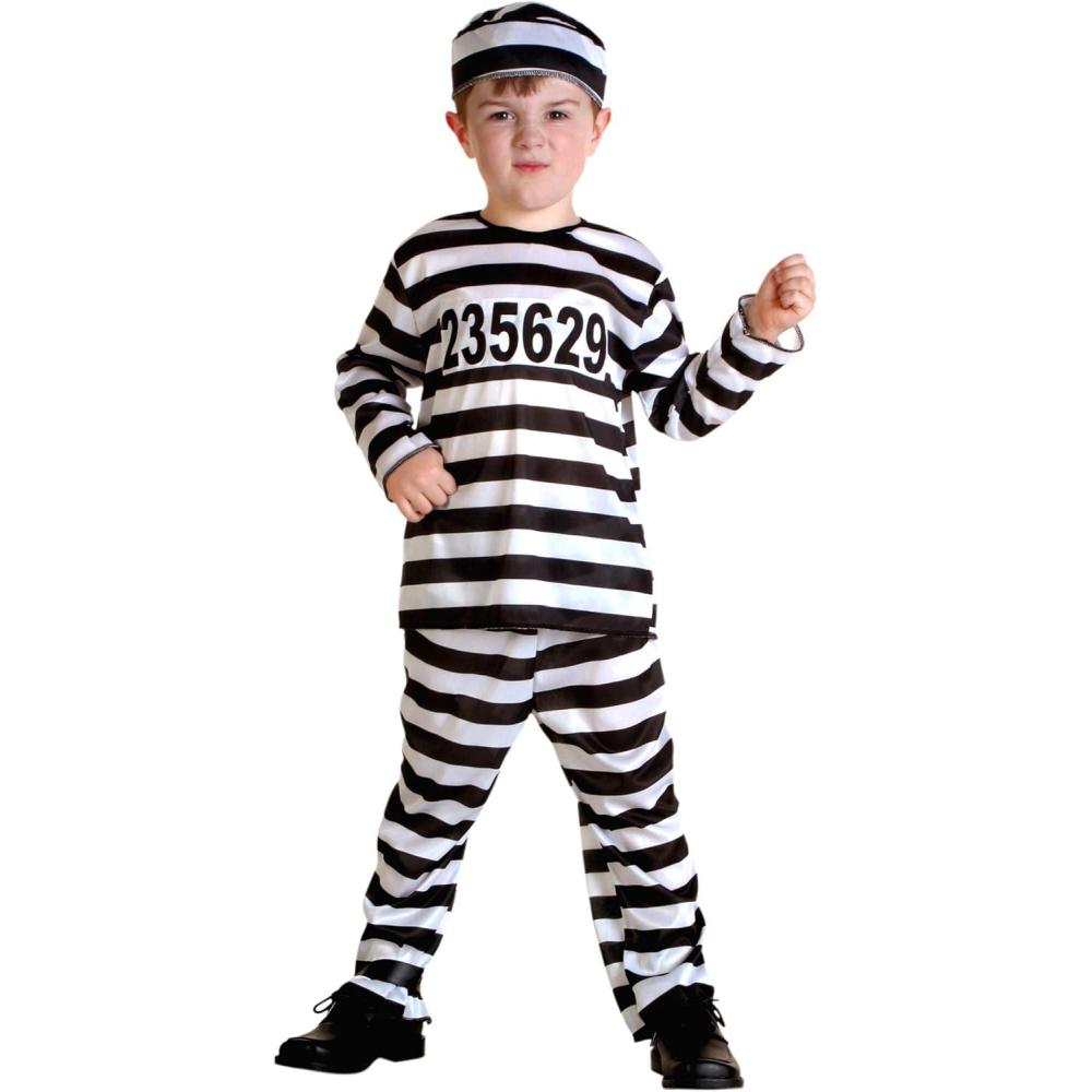 image:imageTitle Toddler Prisoner Costume with Striped Shirt Pants and CapBundle W Ball Chain