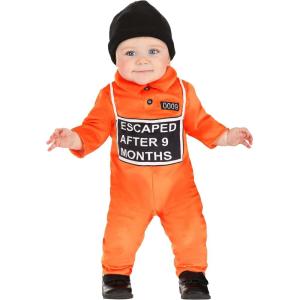 Baby Nine Months Prisoner Costume – Jumpsuit and Hat with Embroidered Details