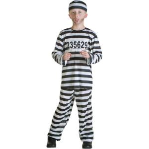 Boys Prisoner Costume – Striped Shirt, Pants, and Hat with Prison Number