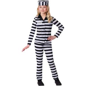 Girl’s Incarcerated Cutie Costume – Striped Button-Down Shirt, Pants, and Matching Hat