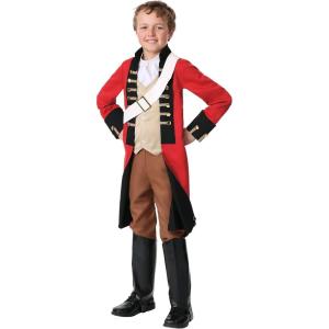 Kids British Redcoat Costume – Jacket with Attached Vest, Cravat, Boot Tops & Chest Belt, Gold Trim