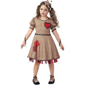 Kid’s Classic Voodoo Doll Costume, Evil Voodoo Doll Dress for Girls Halloween Costume
