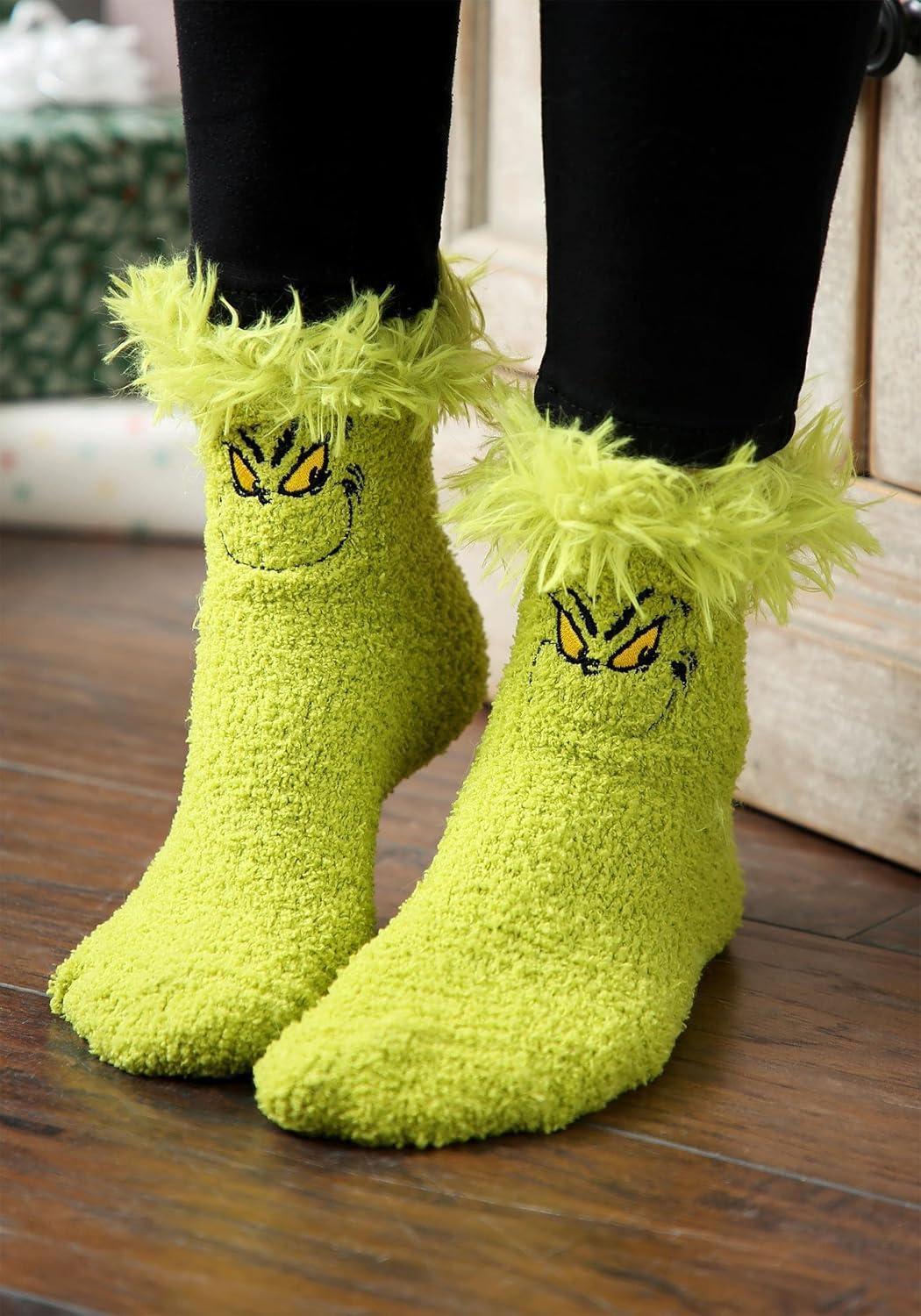 image:imageDr Seuss Grinch Fuzzy Socks Cozy Polyester Socks with Embroidered Details Size 712 Officially Licensed