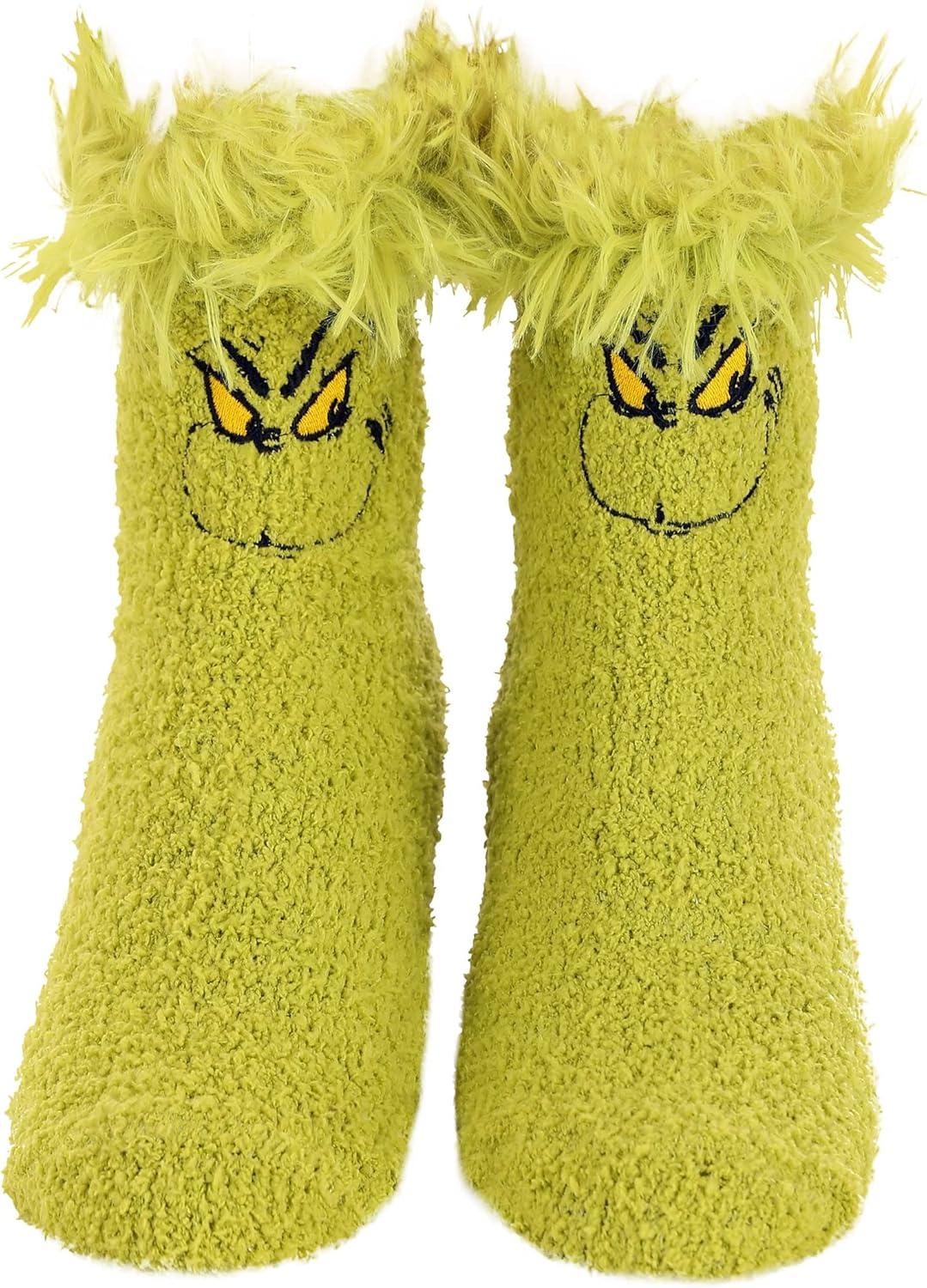 image:imageDr Seuss Grinch Fuzzy Socks Cozy Polyester Socks with Embroidered Details Size 712 Officially Licensed